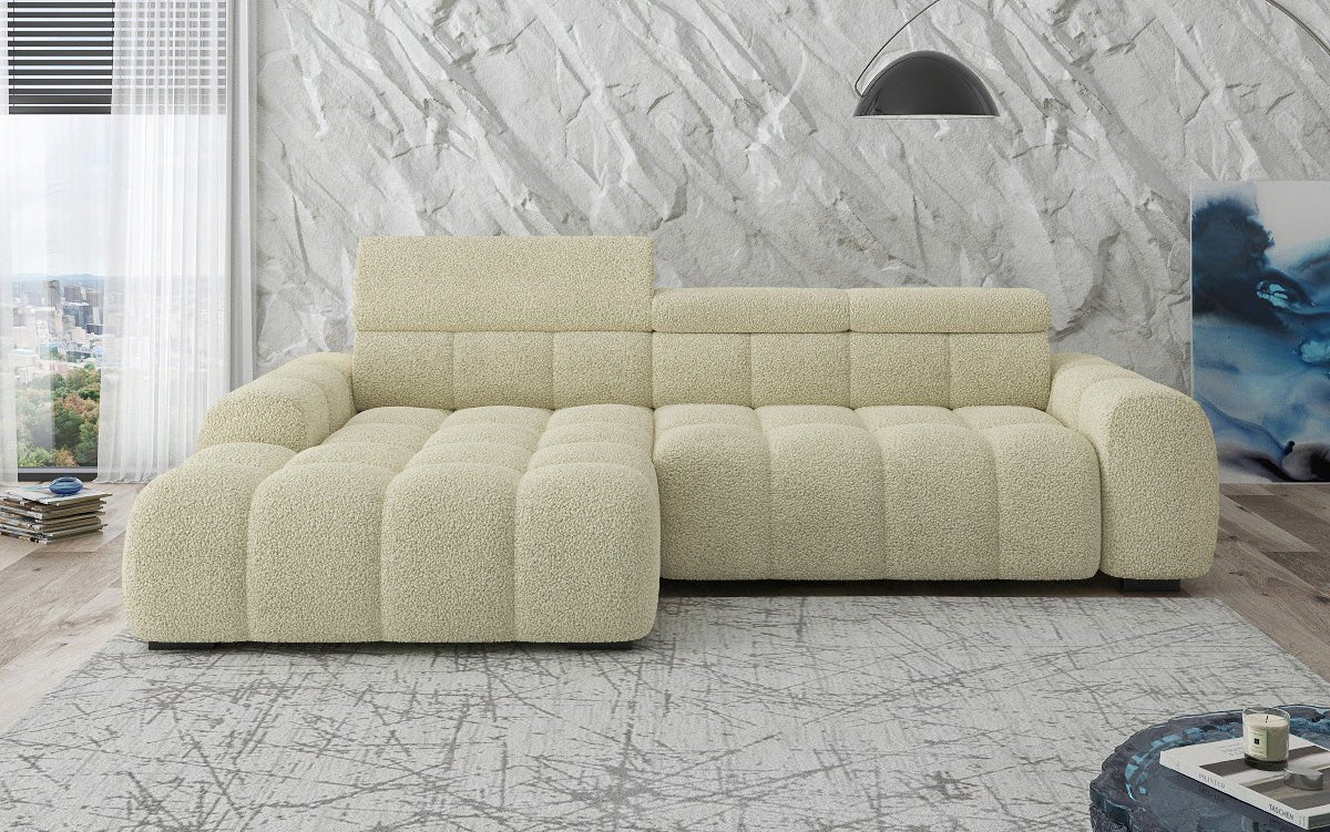 Designer Sofa Elaro L mit elektrischer Sitzerweiterung in Bouclé
