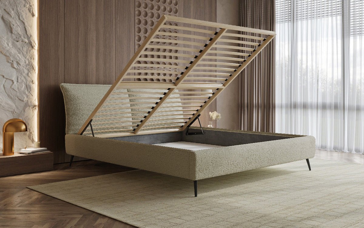 Designer Polsterbett Zoe Bouclé mit Stauraum