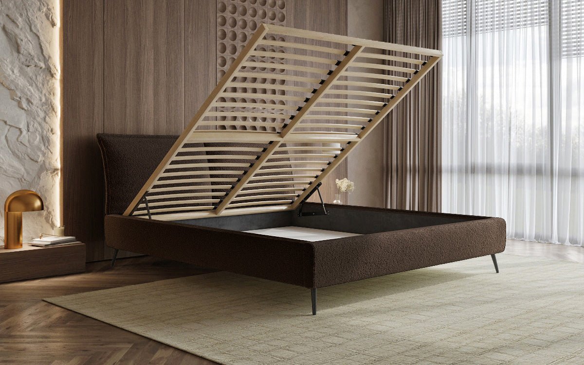 Designer Polsterbett Zoe Bouclé mit Stauraum