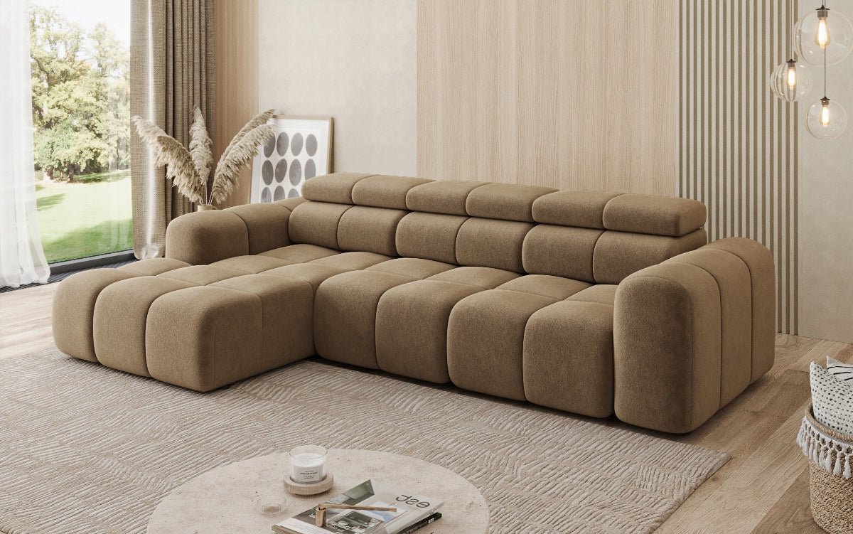 Designer Sofa Mia L mit elektrischer Sitzerweiterung in Chenille