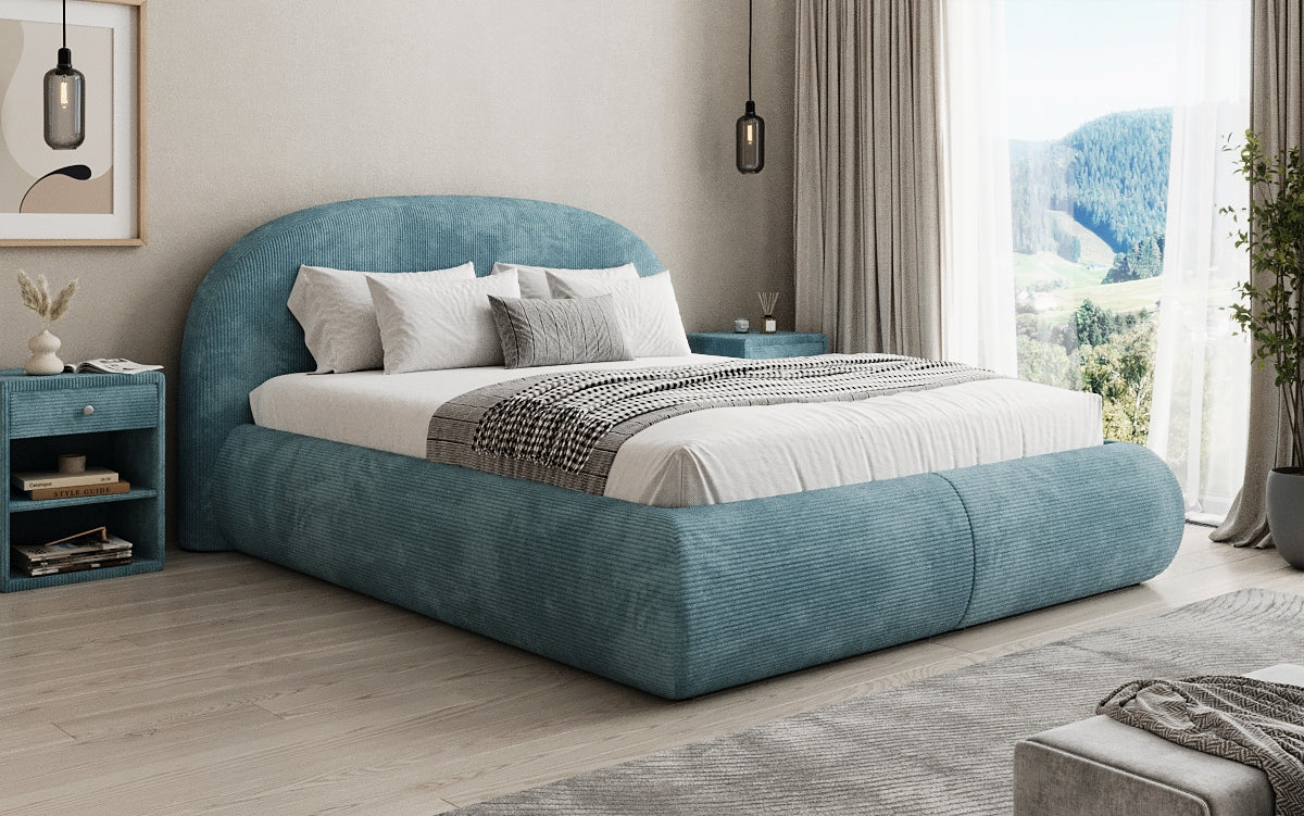 Designer Polsterbett Loop in Cord mit Stauraum
