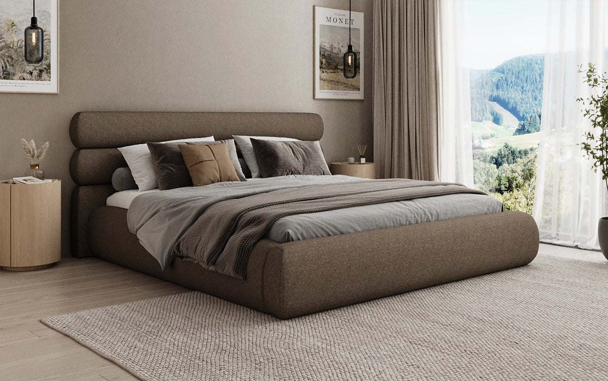 Designer Polsterbett Joline in Strukturstoff mit Stauraum