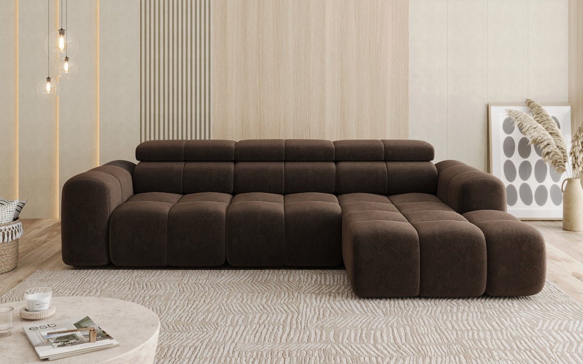 Designer Sofa Mia L mit elektrischer Sitzerweiterung in Chenille