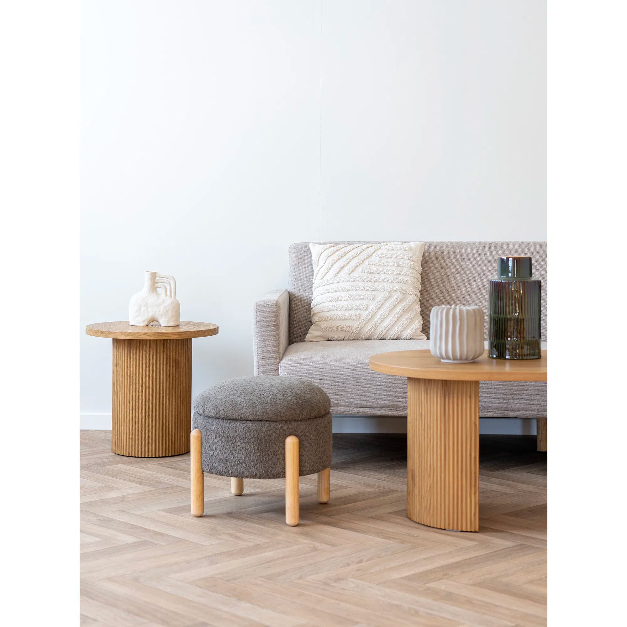 Beistellhocker Merino Bouclé Braun mit Stauraum