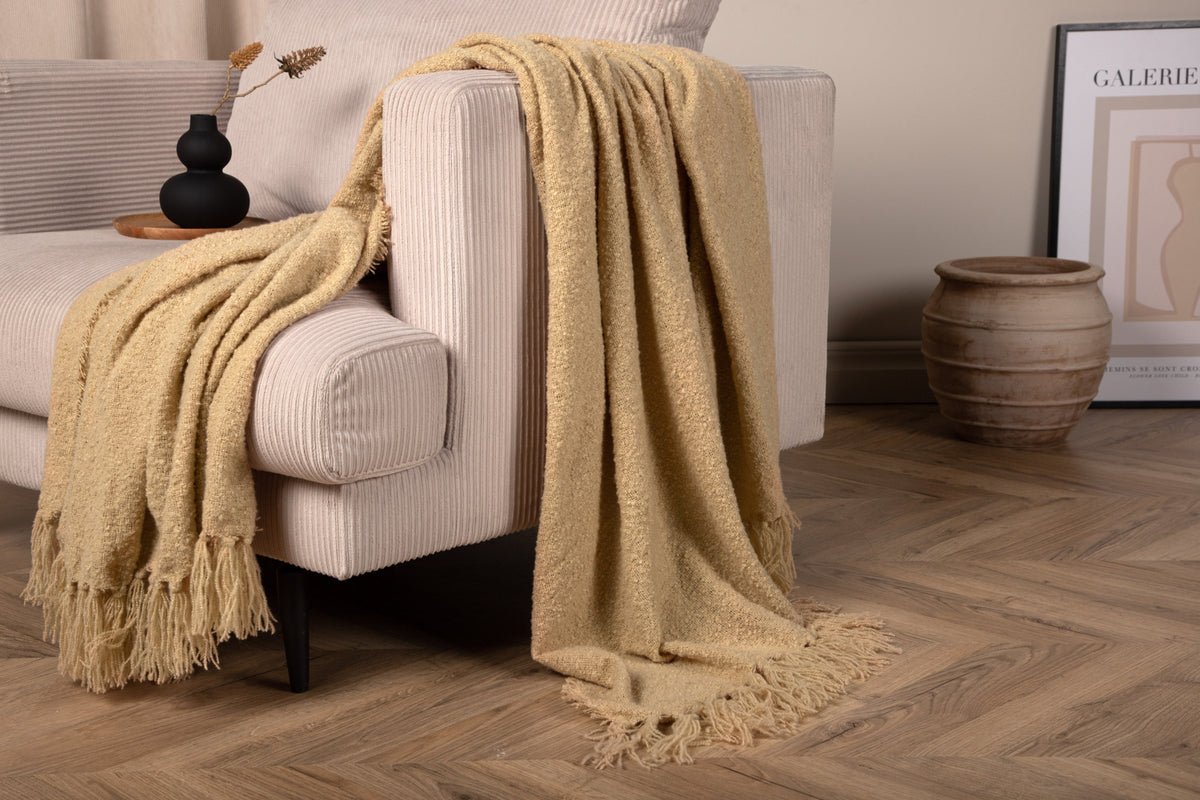 Tagesdecke „Stanley Sand“ – 170×130 cm mit Struktur & Fransen