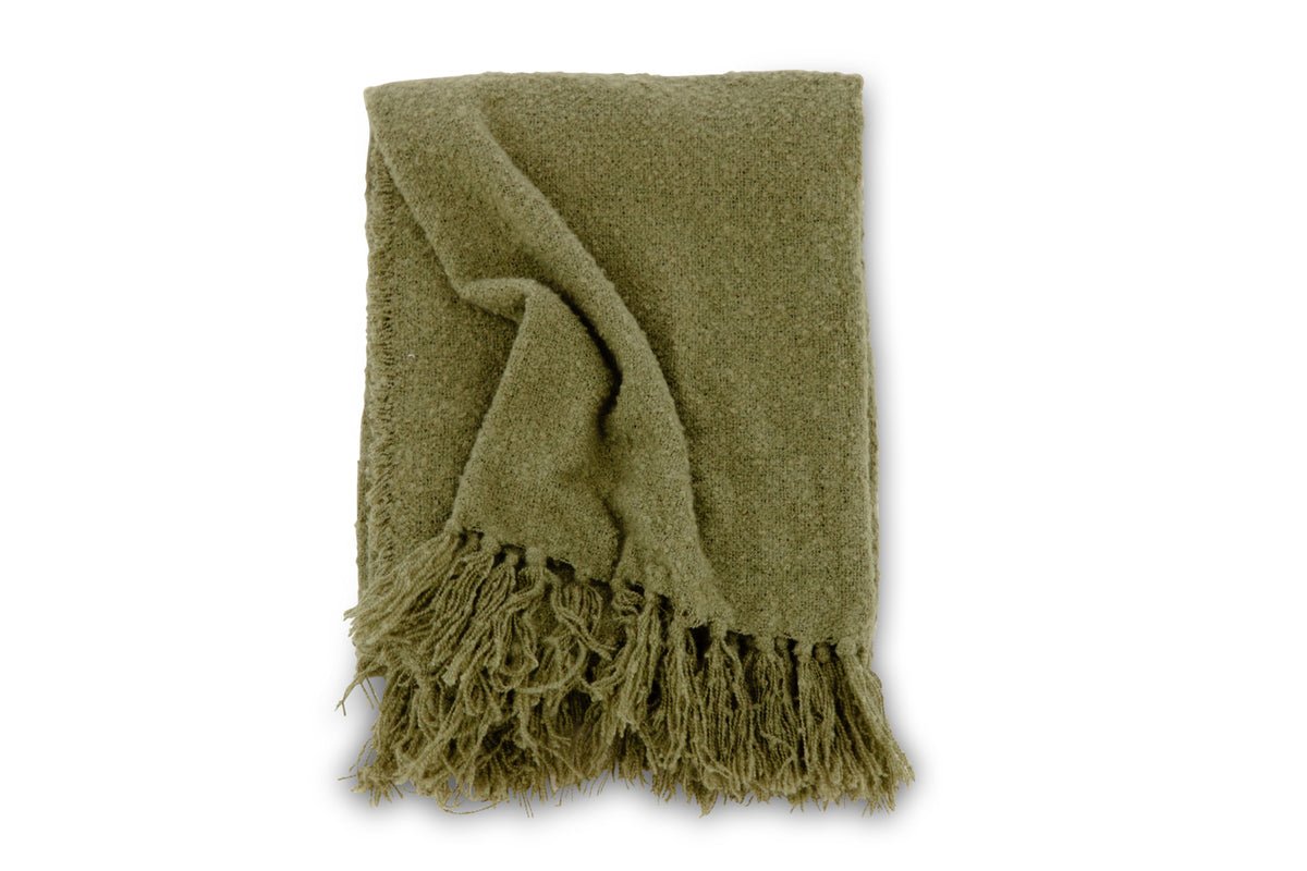 Tagesdecke Stanley Moosgrün – 170×130 cm mit Struktur & Fransen