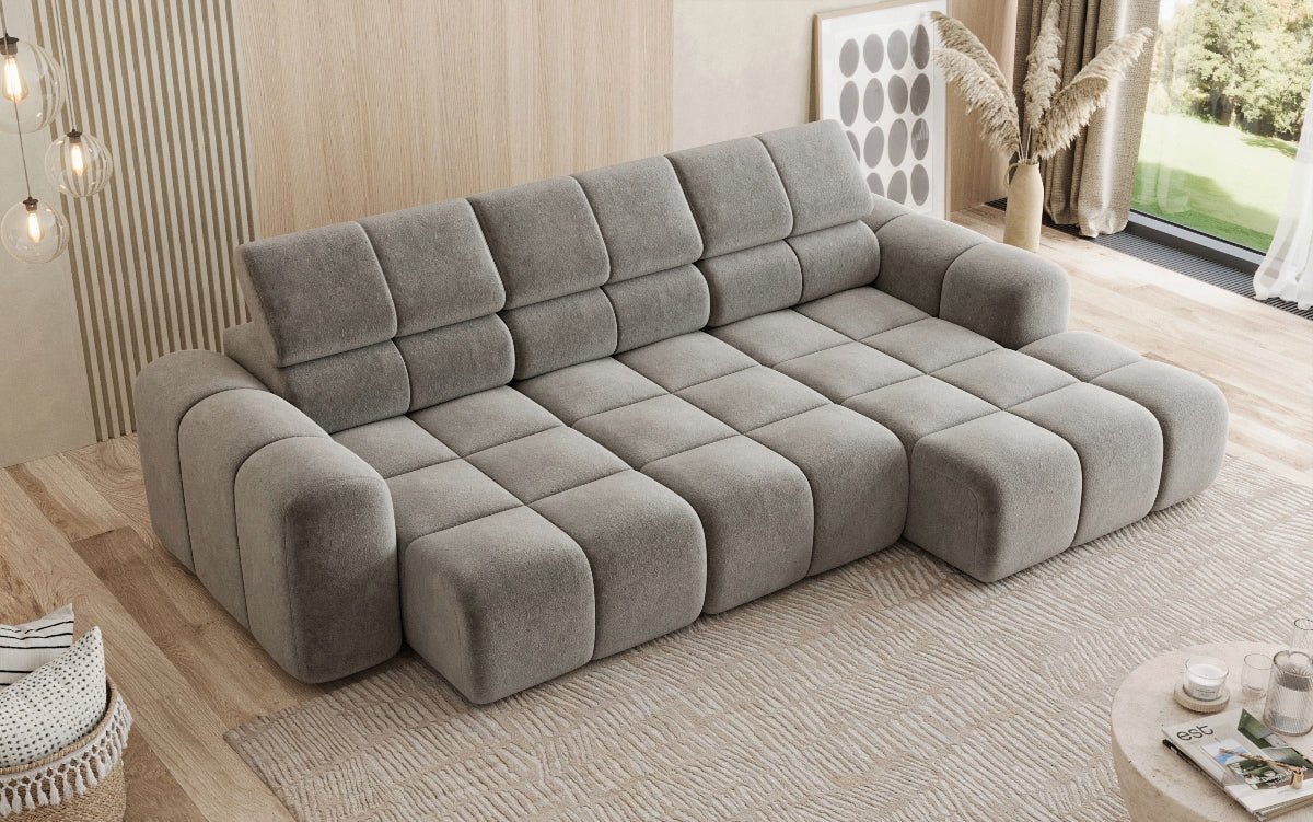 Designer Sofa Mia L mit elektrischer Sitzerweiterung in Chenille