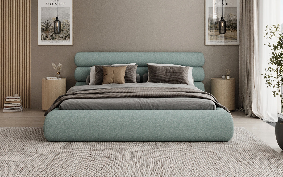 Designer Polsterbett Joline in Strukturstoff mit Stauraum