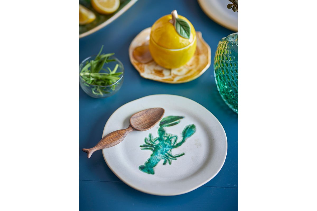 Teller-Set Lobio – Steingut mit handgemaltem Hummermotiv (4er-Set)