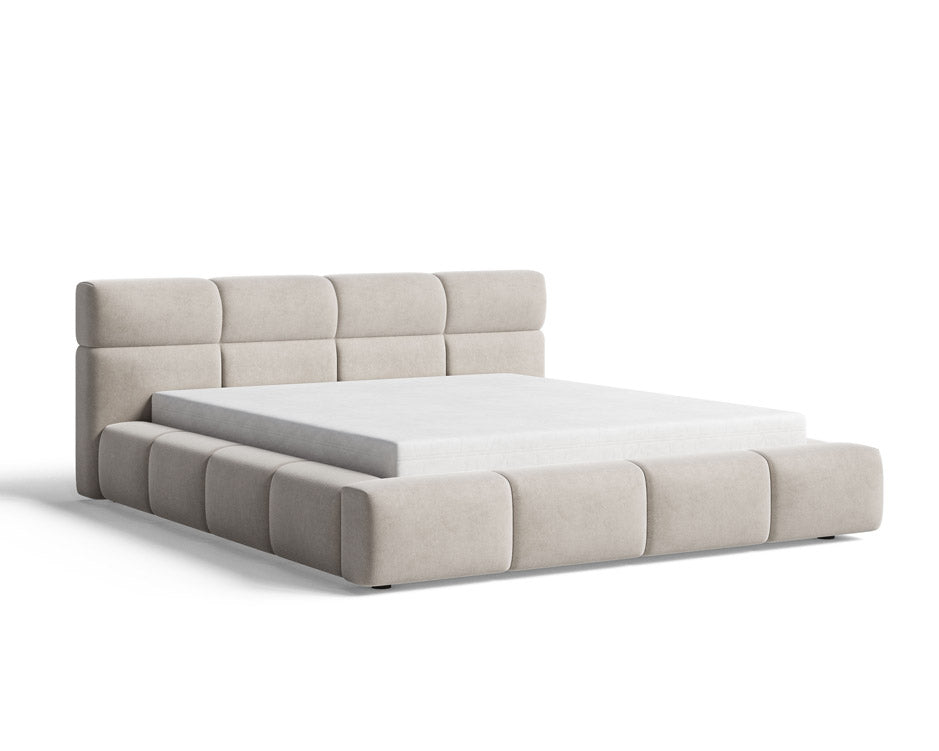 Lit capitonné designer Lora Velours avec espace de rangement