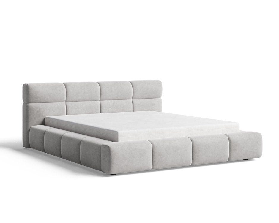 Lit capitonné designer Lora Velours avec espace de rangement