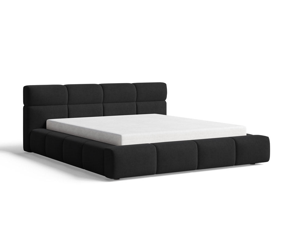 Lit capitonné designer Lora Velours avec espace de rangement