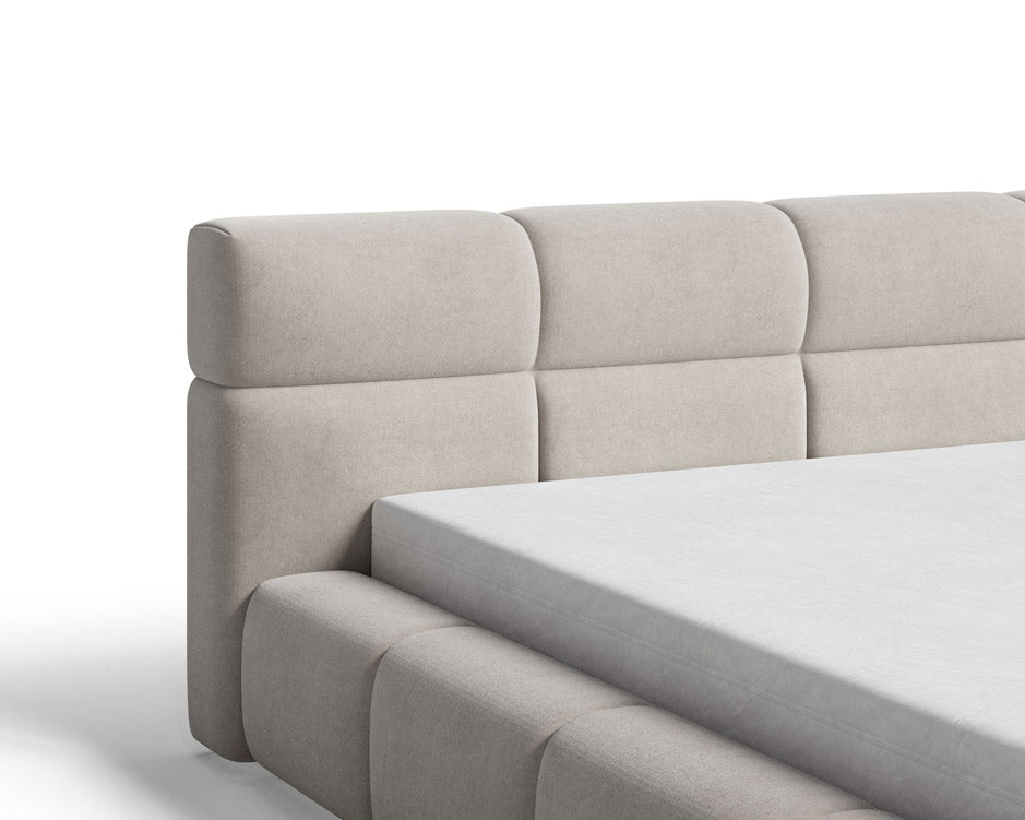 Lit capitonné designer Lora Velours avec espace de rangement
