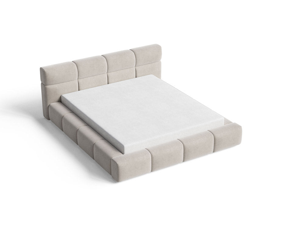 Lit capitonné designer Lora Velours avec espace de rangement