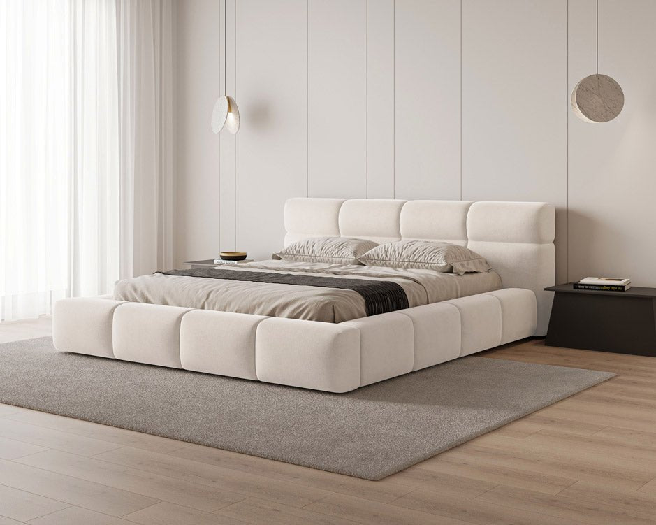 Lit capitonné designer Lora Velours avec espace de rangement