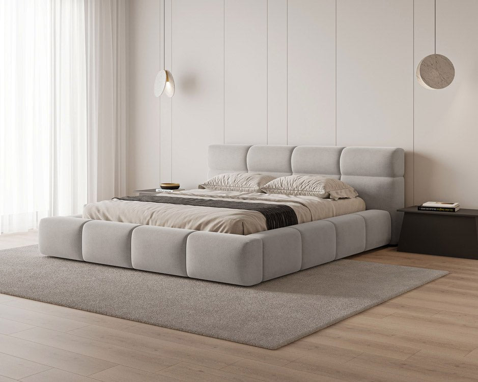 Lit capitonné designer Lora Velours avec espace de rangement