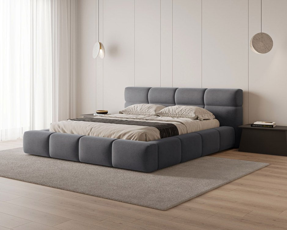Lit capitonné designer Lora Velours avec espace de rangement