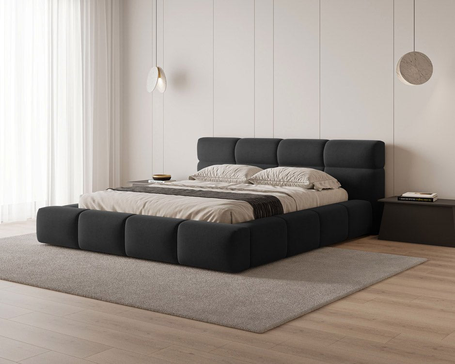 Lit capitonné designer Lora Velours avec espace de rangement