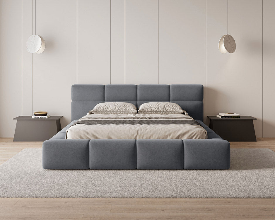 Lit capitonné designer Lora Velours avec espace de rangement