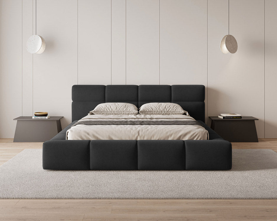 Lit capitonné designer Lora Velours avec espace de rangement