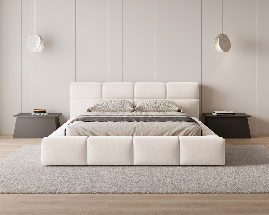 Lit capitonné designer Lora Velours avec espace de rangement