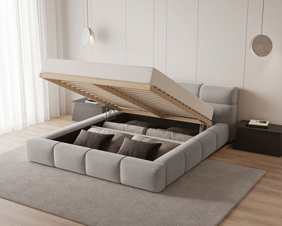Lit capitonné designer Lora Velours avec espace de rangement
