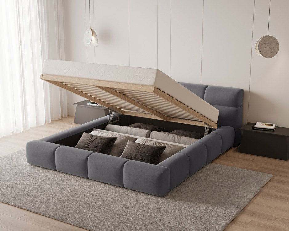 Lit capitonné designer Lora Velours avec espace de rangement