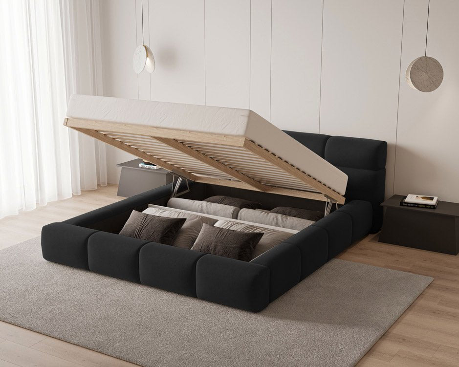Lit capitonné designer Lora Velours avec espace de rangement