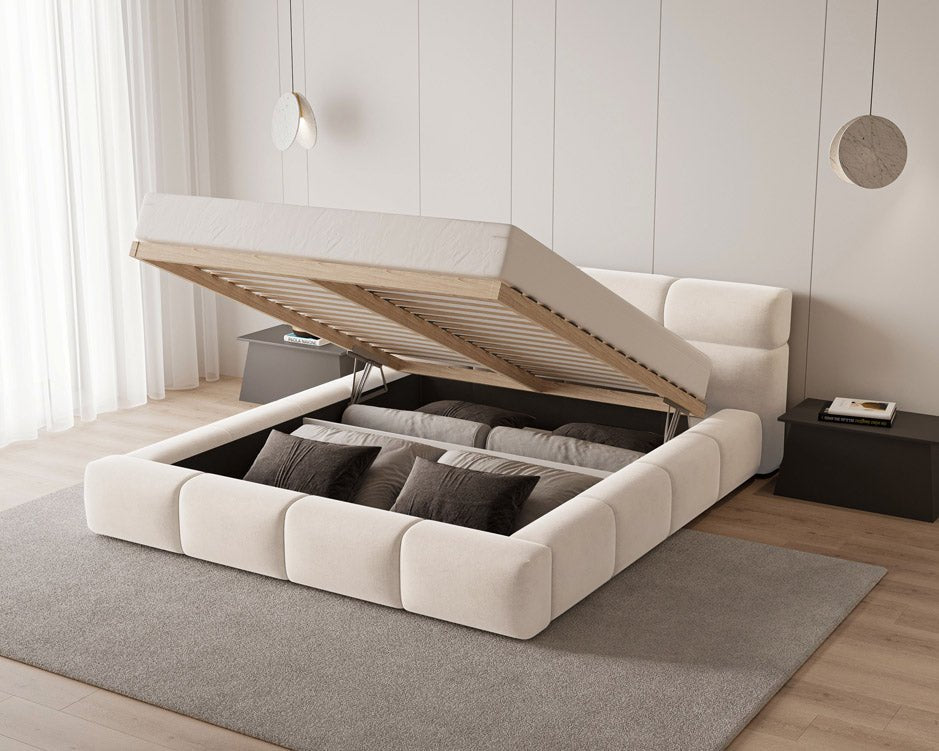 Lit capitonné designer Lora Velours avec espace de rangement