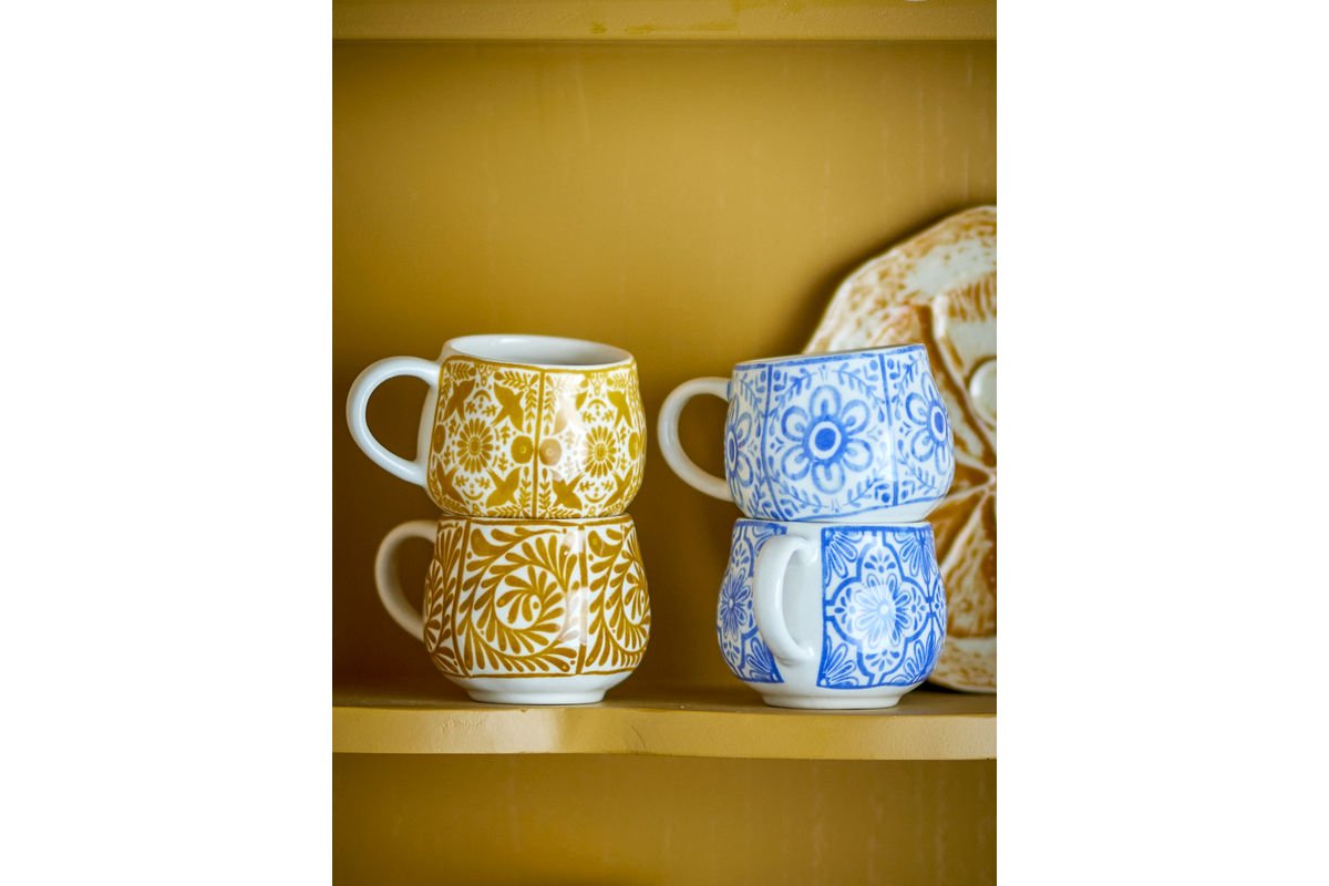 Becher-Set Eirvik – Blau- Orange Steingut (4-teilig)