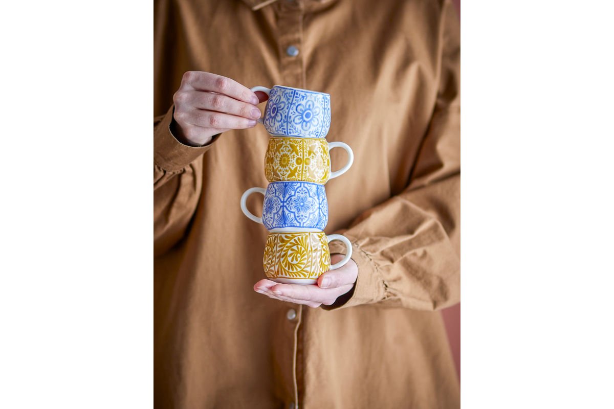 Becher-Set Eirvik – Blau- Orange Steingut (4-teilig)