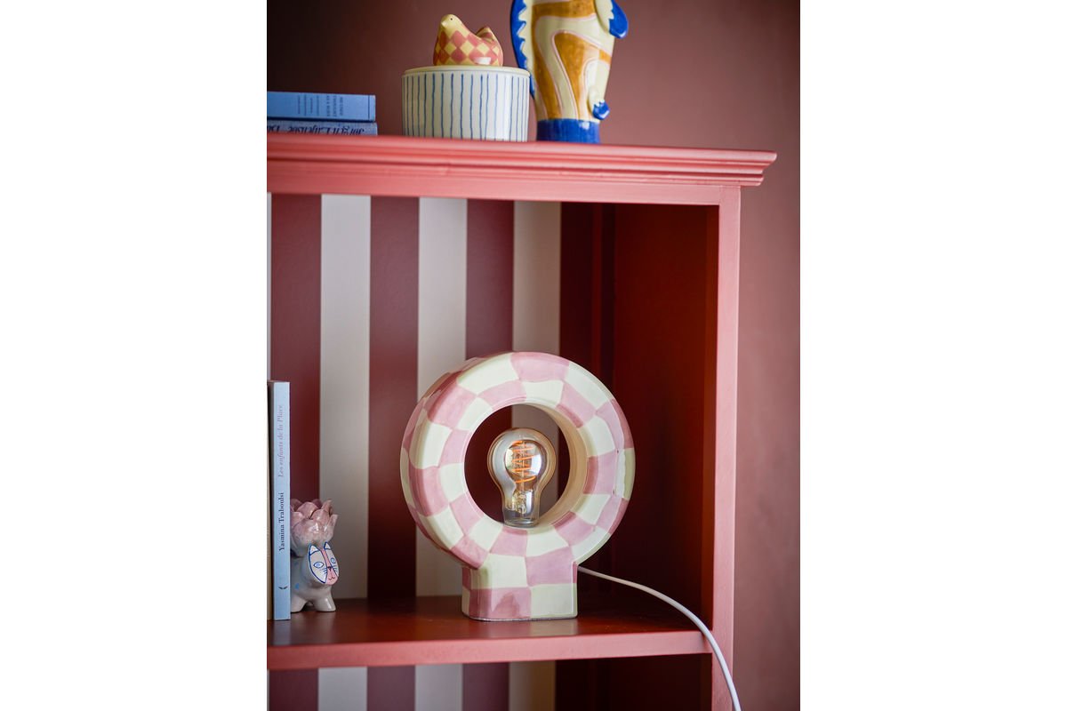 Tischlampe Halligalli - kariert aus Steingut