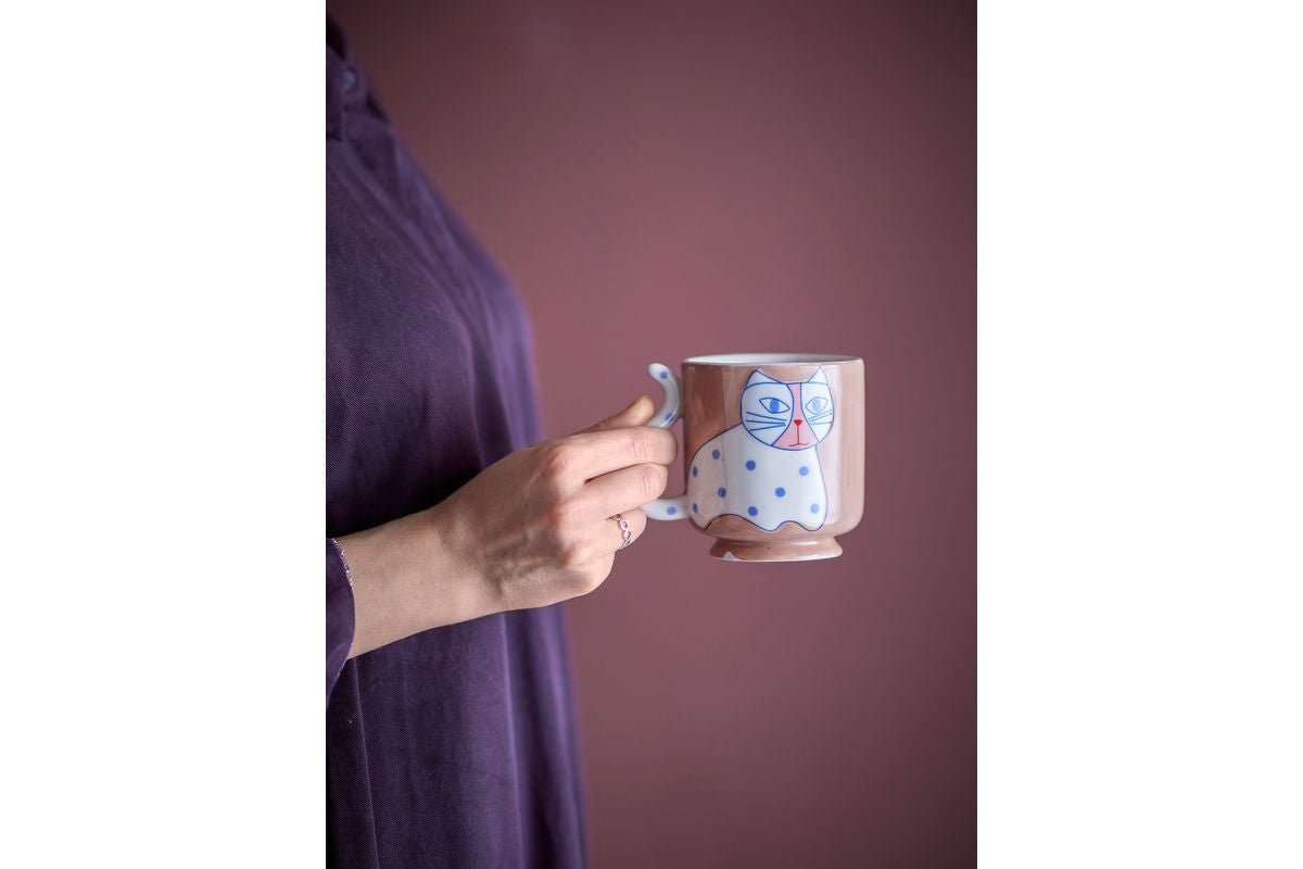 Becher-Set Aldra– Katzenmotiv Steingut (4-teilig)