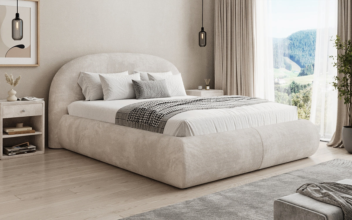 Designer Polsterbett Loop in Cord mit Stauraum