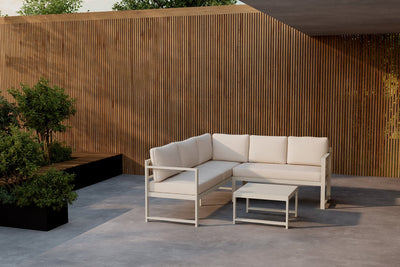 Garten Loungeset Nadi – 3-teilig mit Tisch in Beige aus Aluminium & Polyester