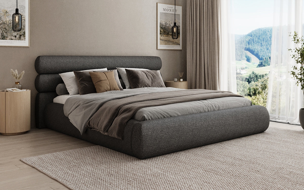 Designer Polsterbett Joline in Strukturstoff mit Stauraum