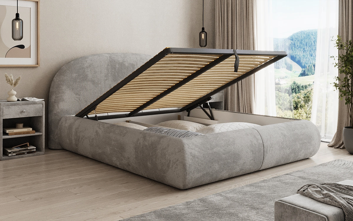 Designer Polsterbett Loop in Cord mit Stauraum