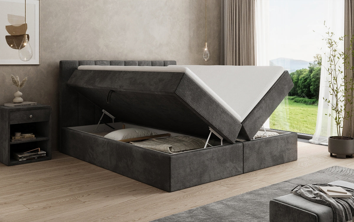 Boxspringbett Sofia in Cord mit Stauraum