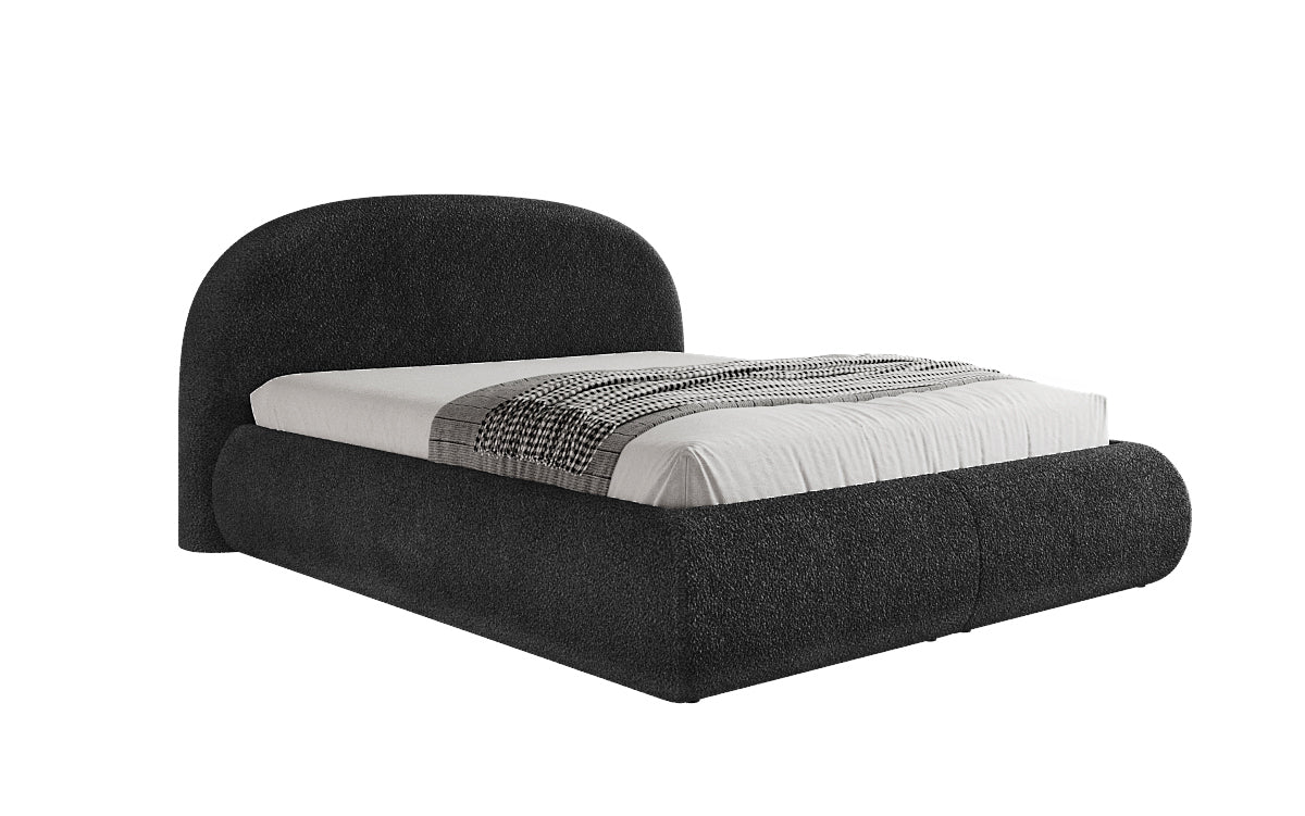 Designer Polsterbett Loop in Teddy Bouclé mit Stauraum