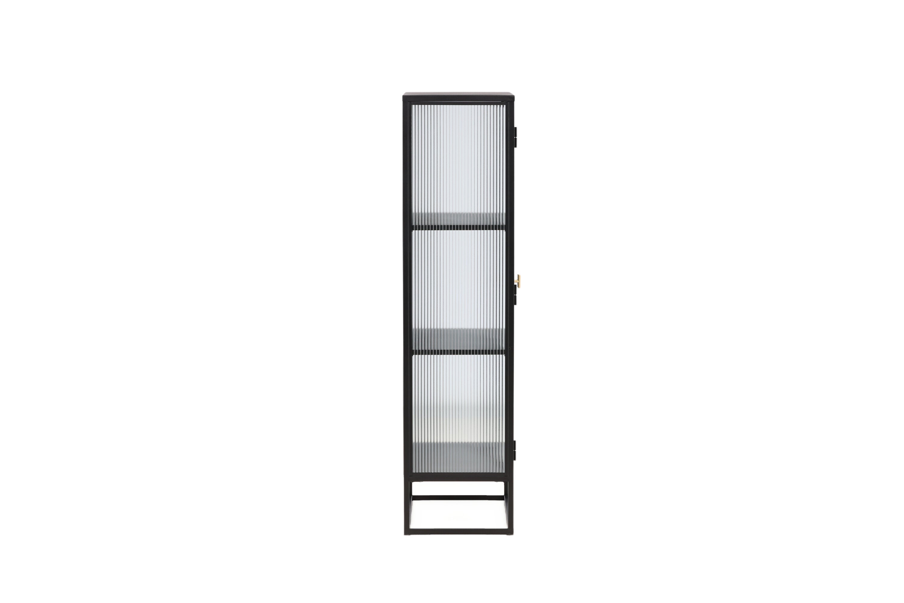 Vitrine Leonie - in Schwarz mit Wellenglas-Optik