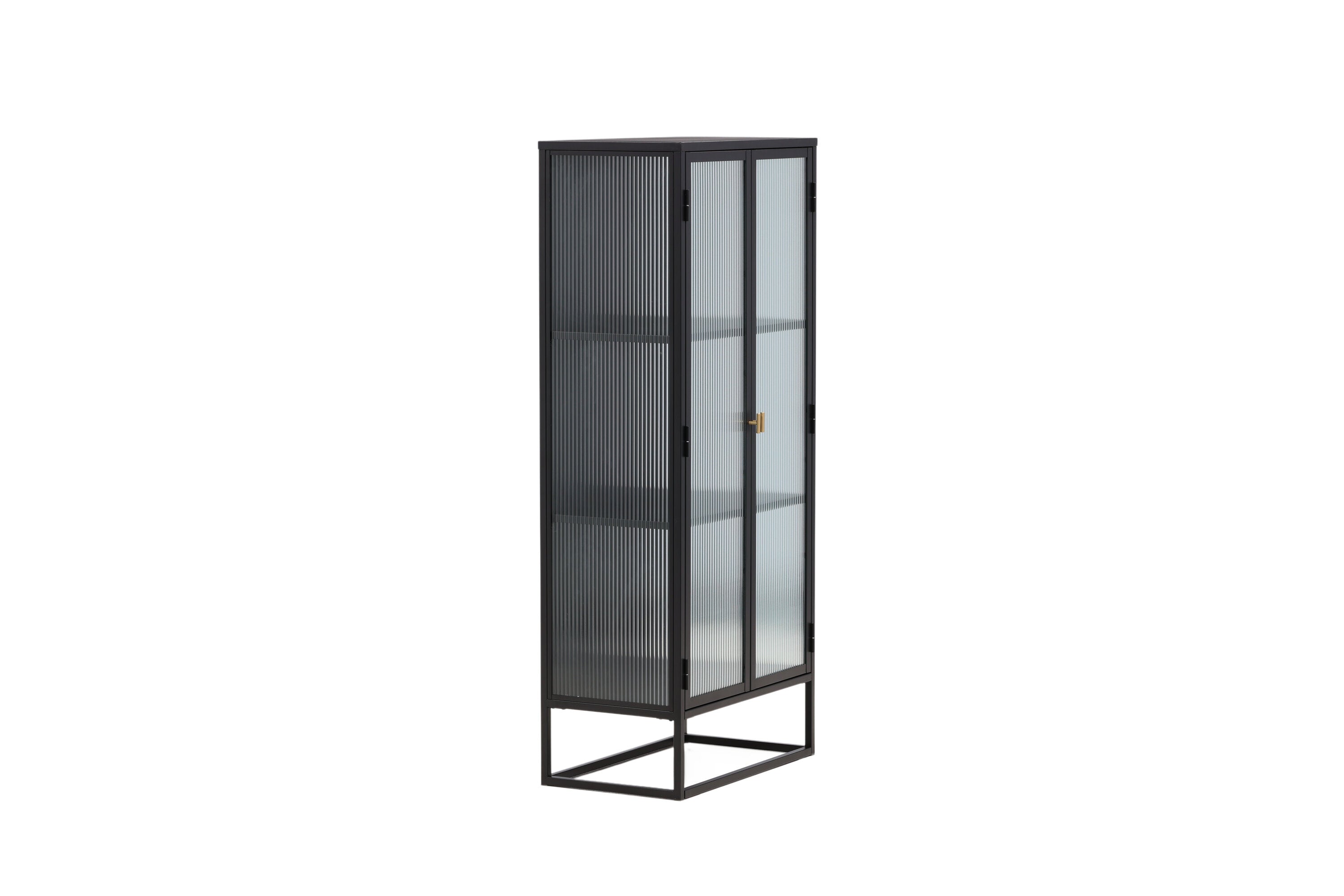 Vitrine Leonie - in Schwarz mit Wellenglas-Optik