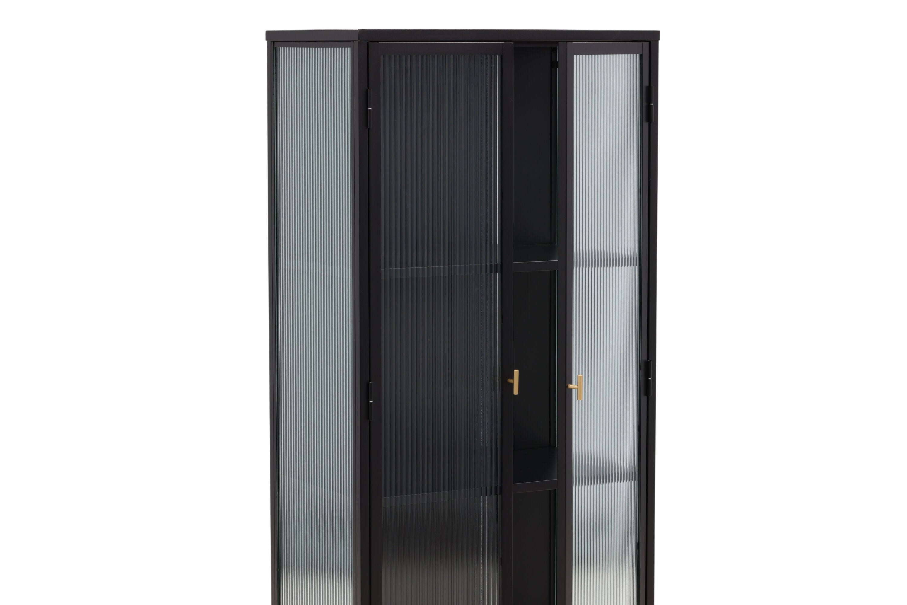 Vitrine Leonie - in Schwarz mit Wellenglas-Optik