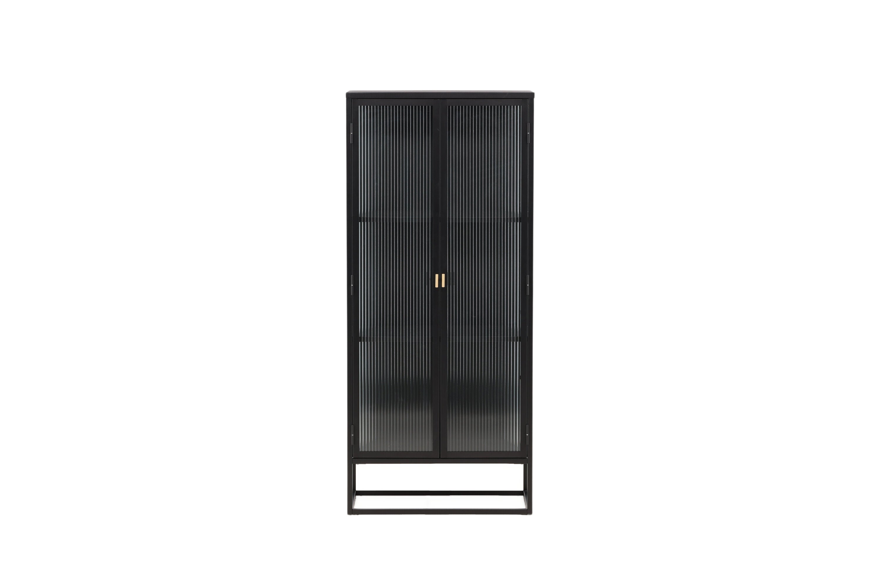 Vitrine Leonie - in Schwarz mit Wellenglas-Optik