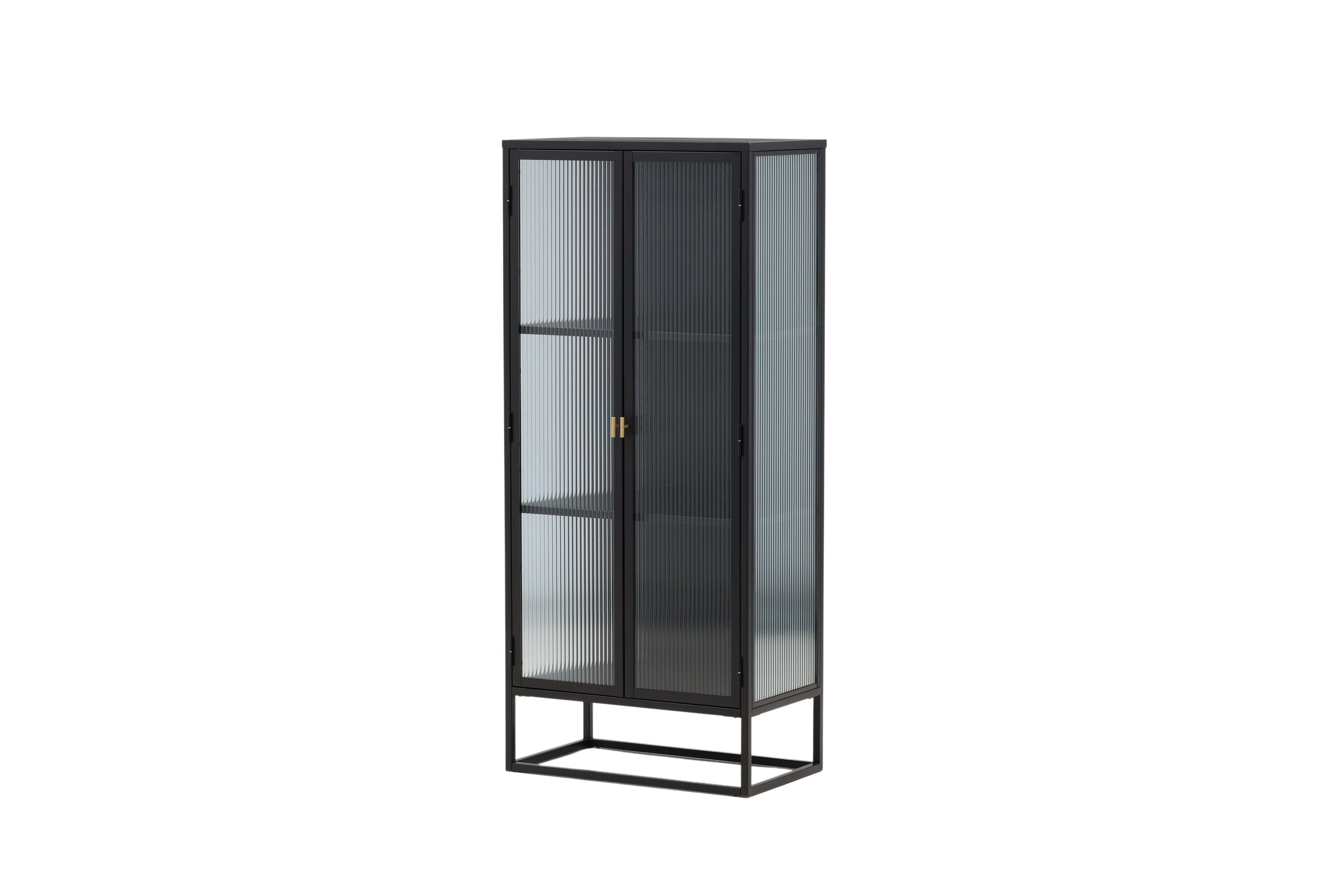 Vitrine Leonie - in Schwarz mit Wellenglas-Optik
