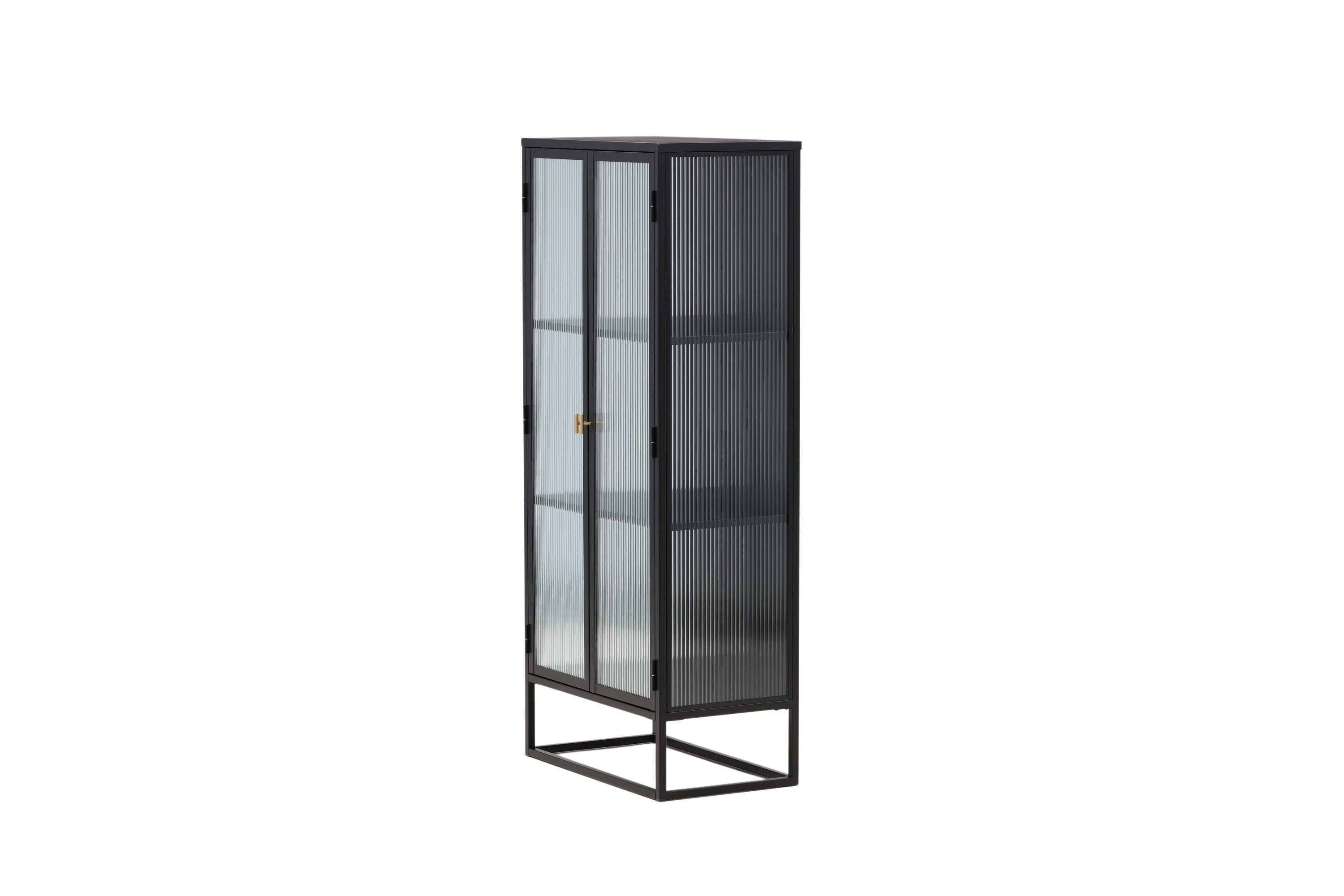 Vitrine Leonie - in Schwarz mit Wellenglas-Optik