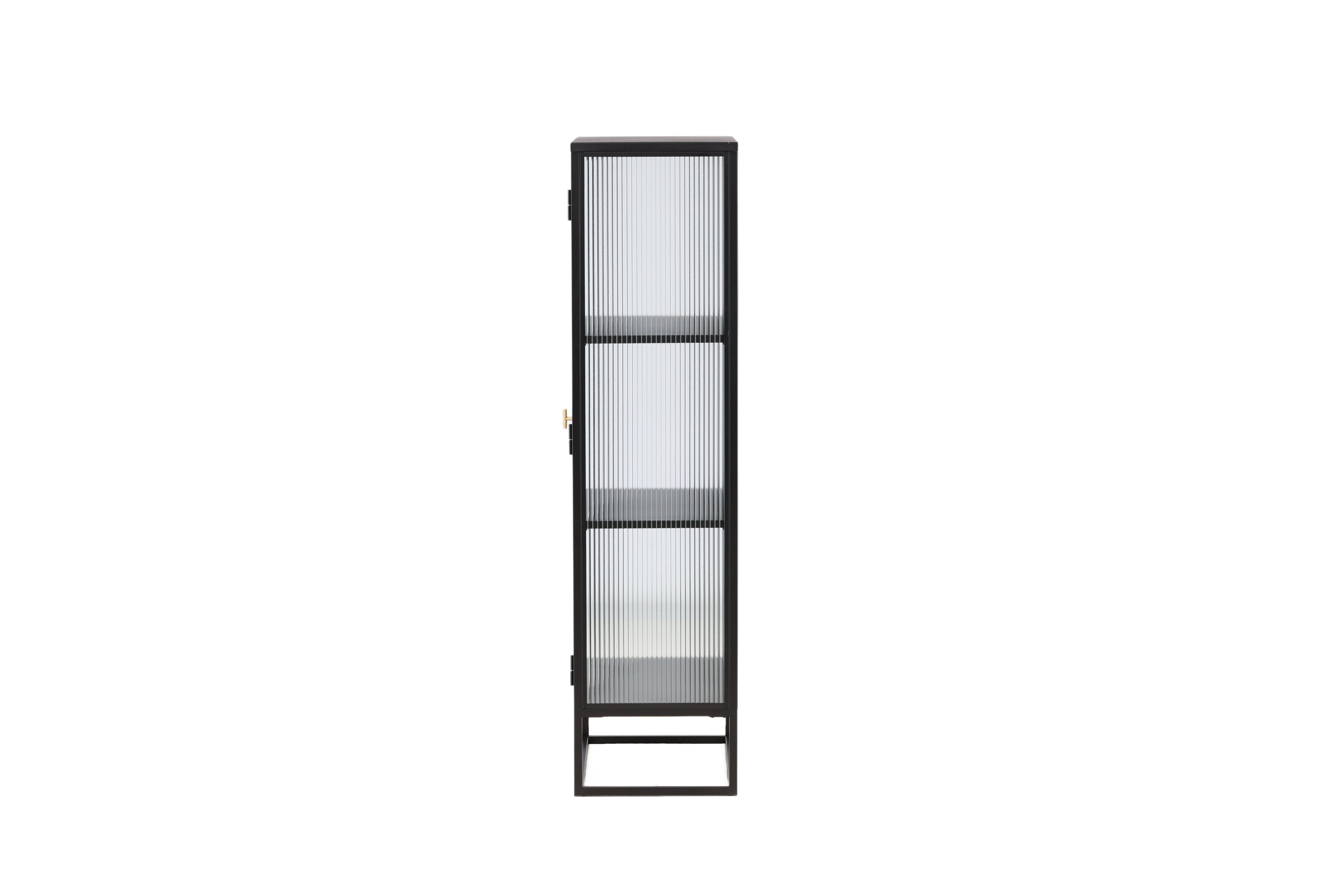Vitrine Leonie - in Schwarz mit Wellenglas-Optik