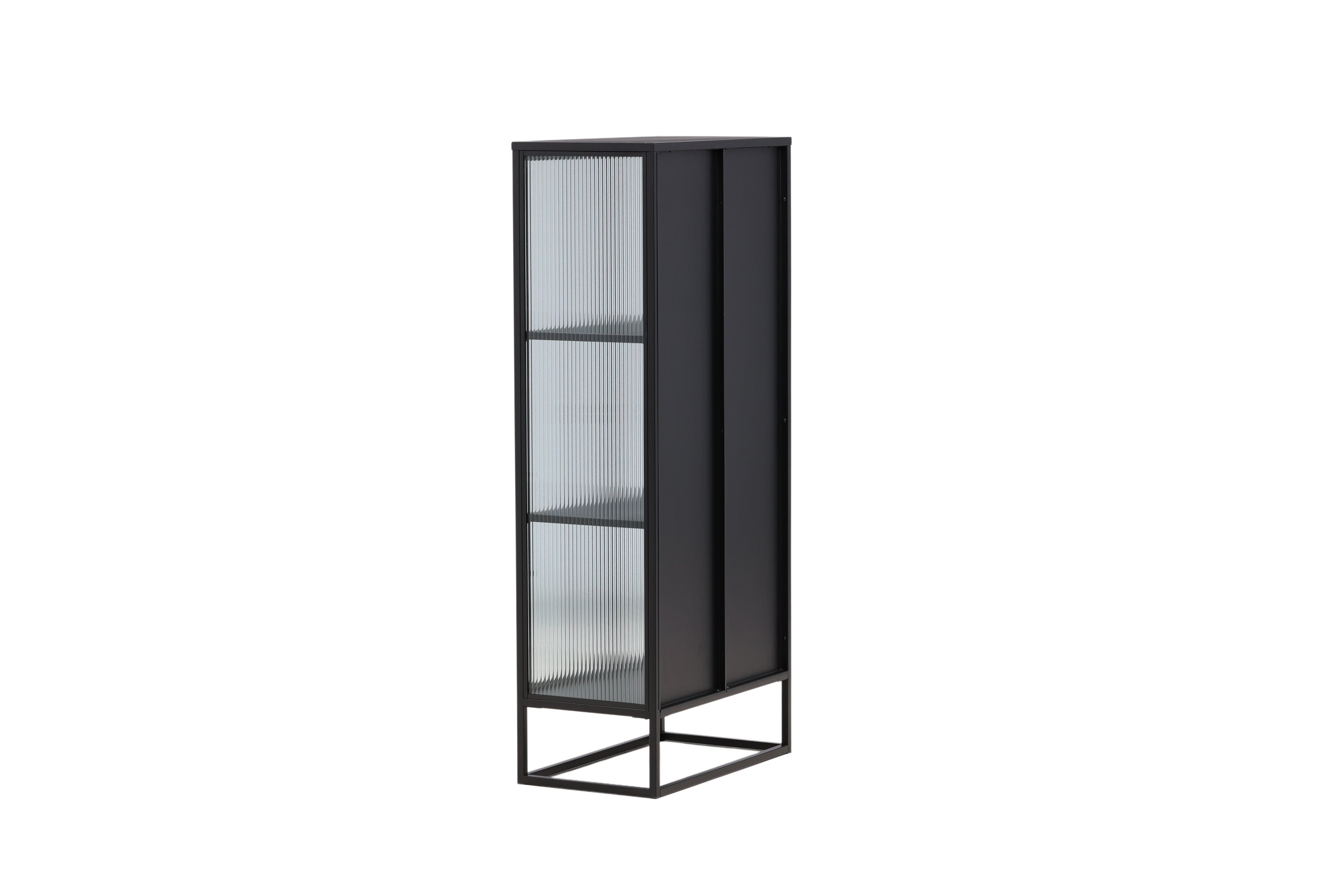 Vitrine Leonie - in Schwarz mit Wellenglas-Optik
