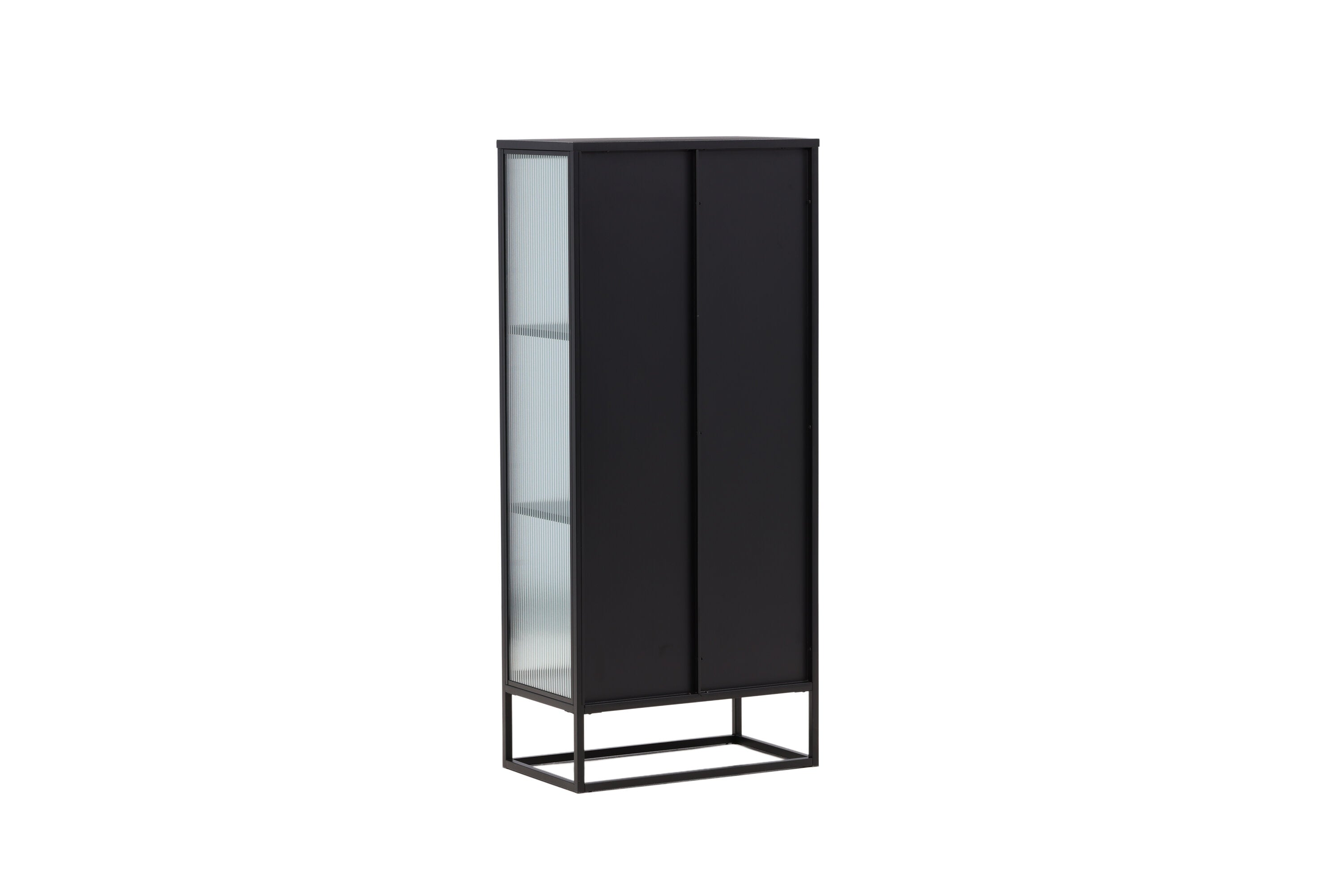 Vitrine Leonie - in Schwarz mit Wellenglas-Optik