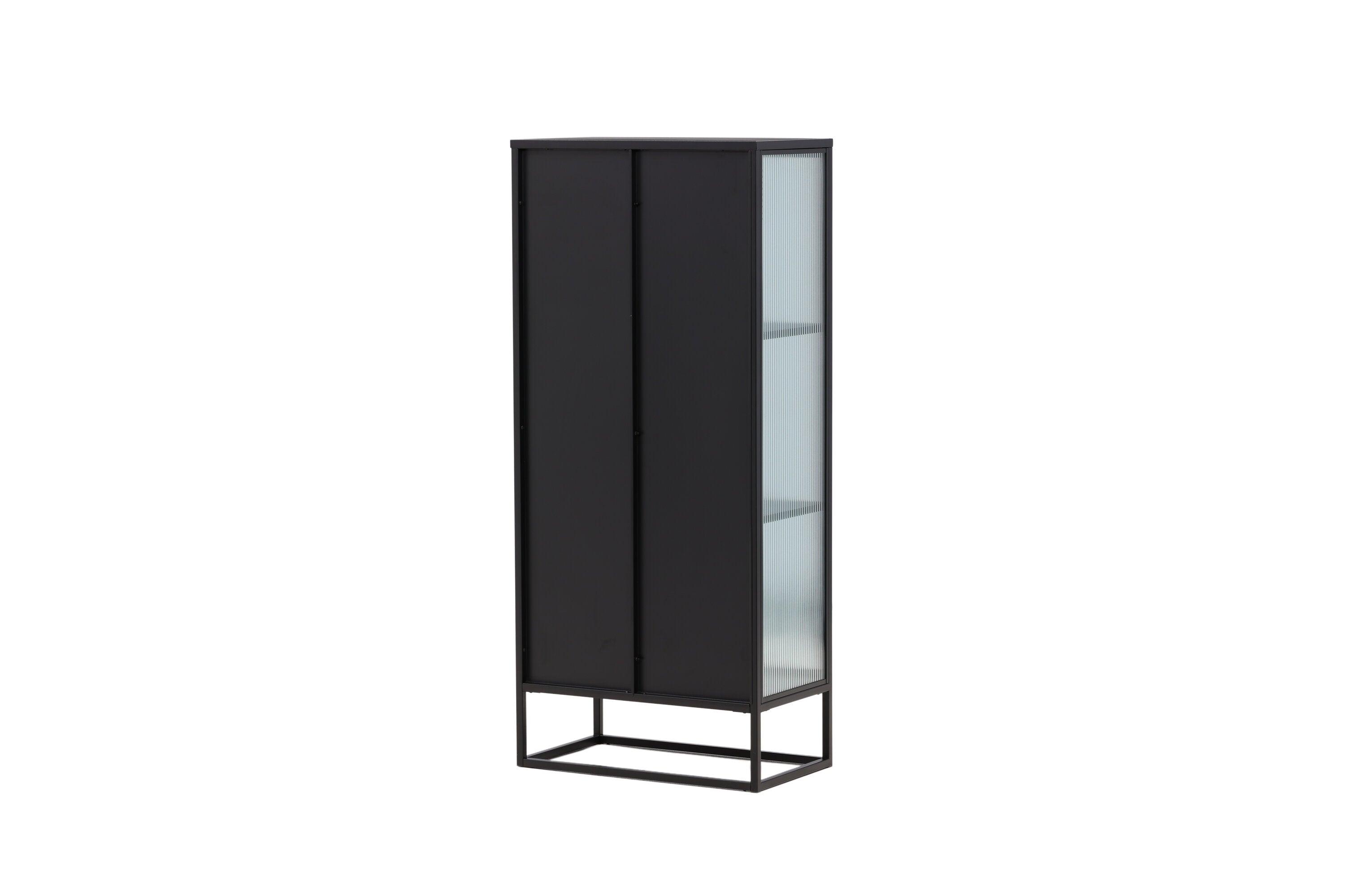Vitrine Leonie - in Schwarz mit Wellenglas-Optik