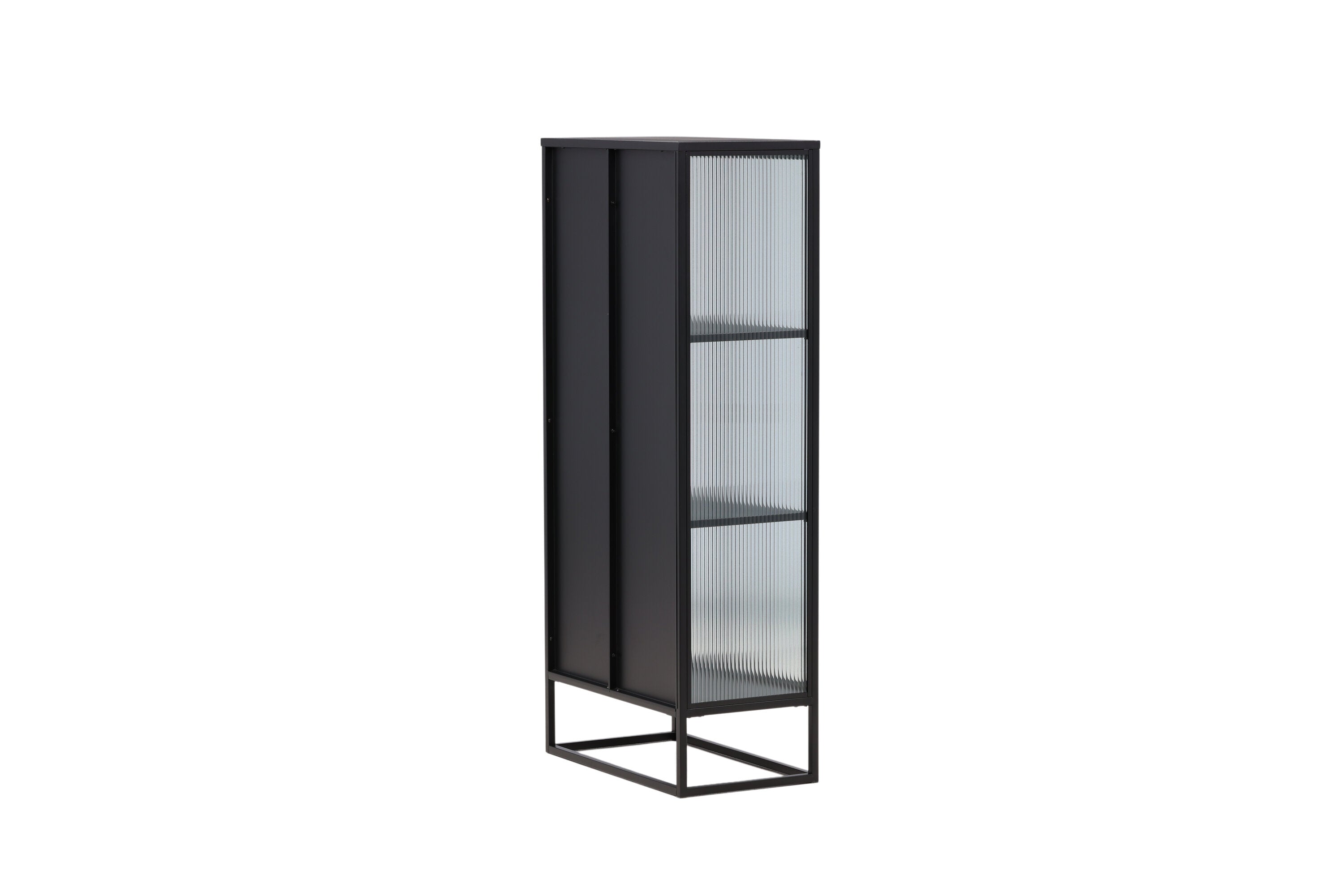Vitrine Leonie - in Schwarz mit Wellenglas-Optik